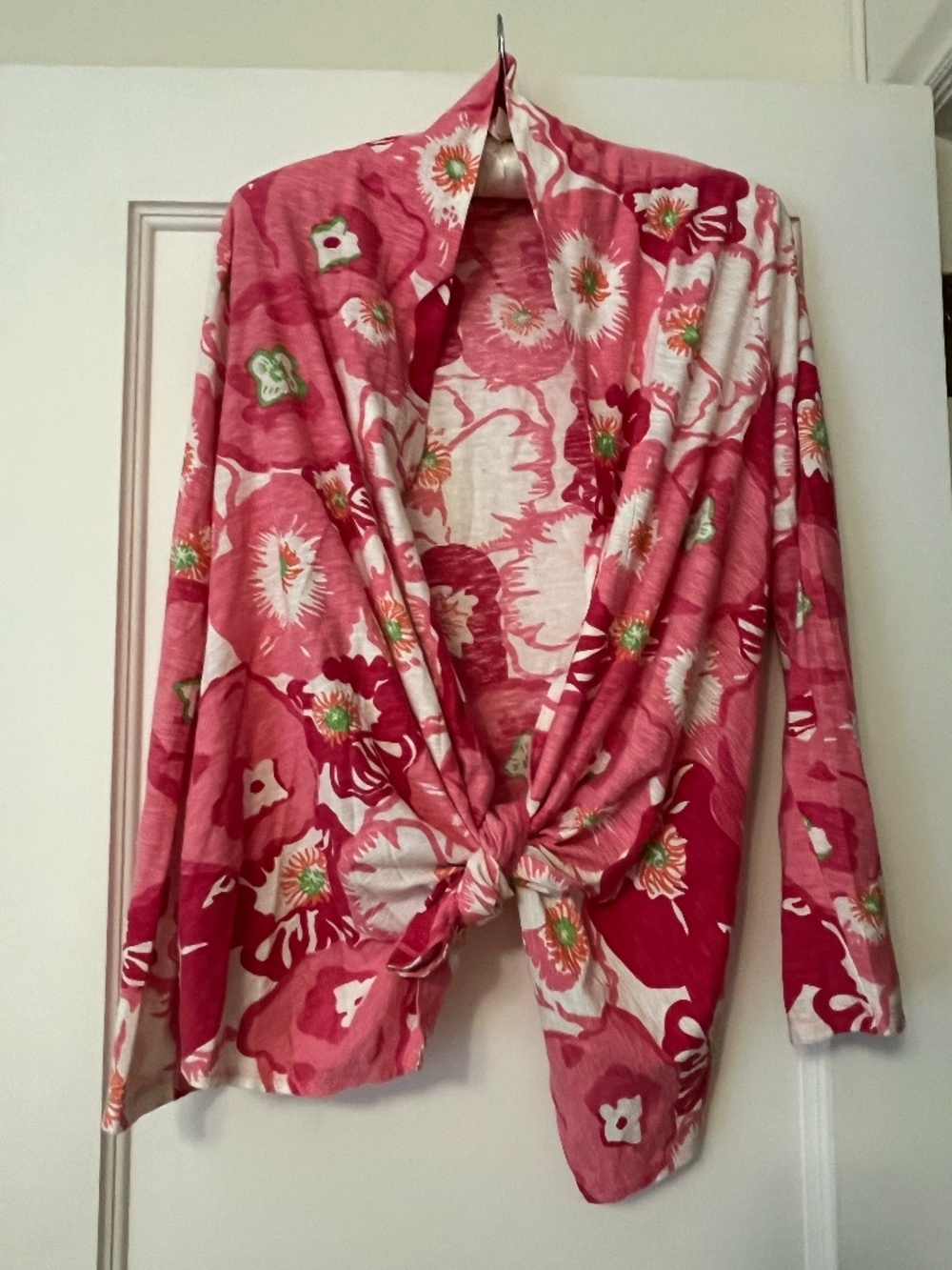 Lilly Pulitzer Katia Wrap Cardigan Pink White Cherry Begonia Size M